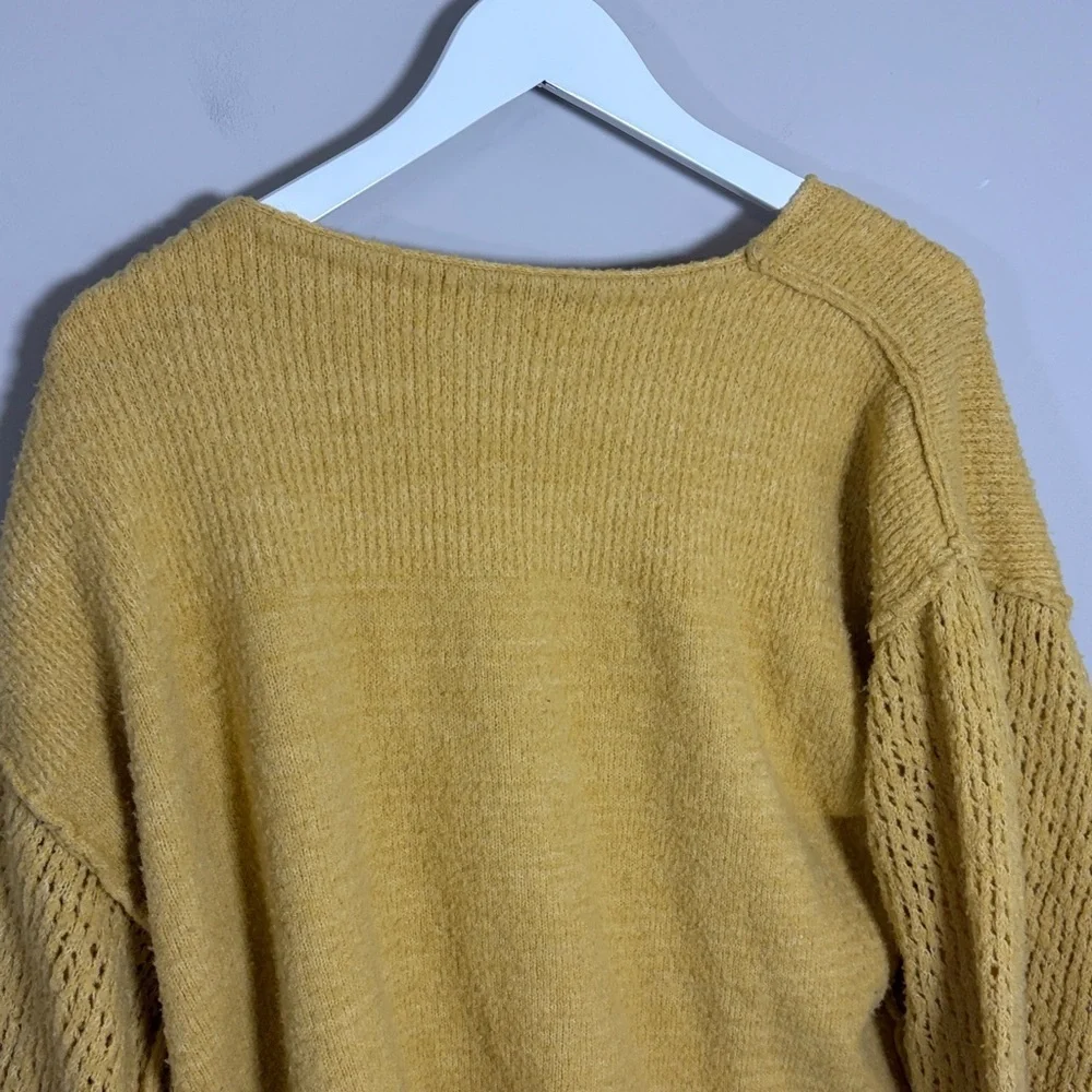 Free People Thats A Wrap Surplice V-Neck Sweater Yellow Long Sleeve Knit Sz M